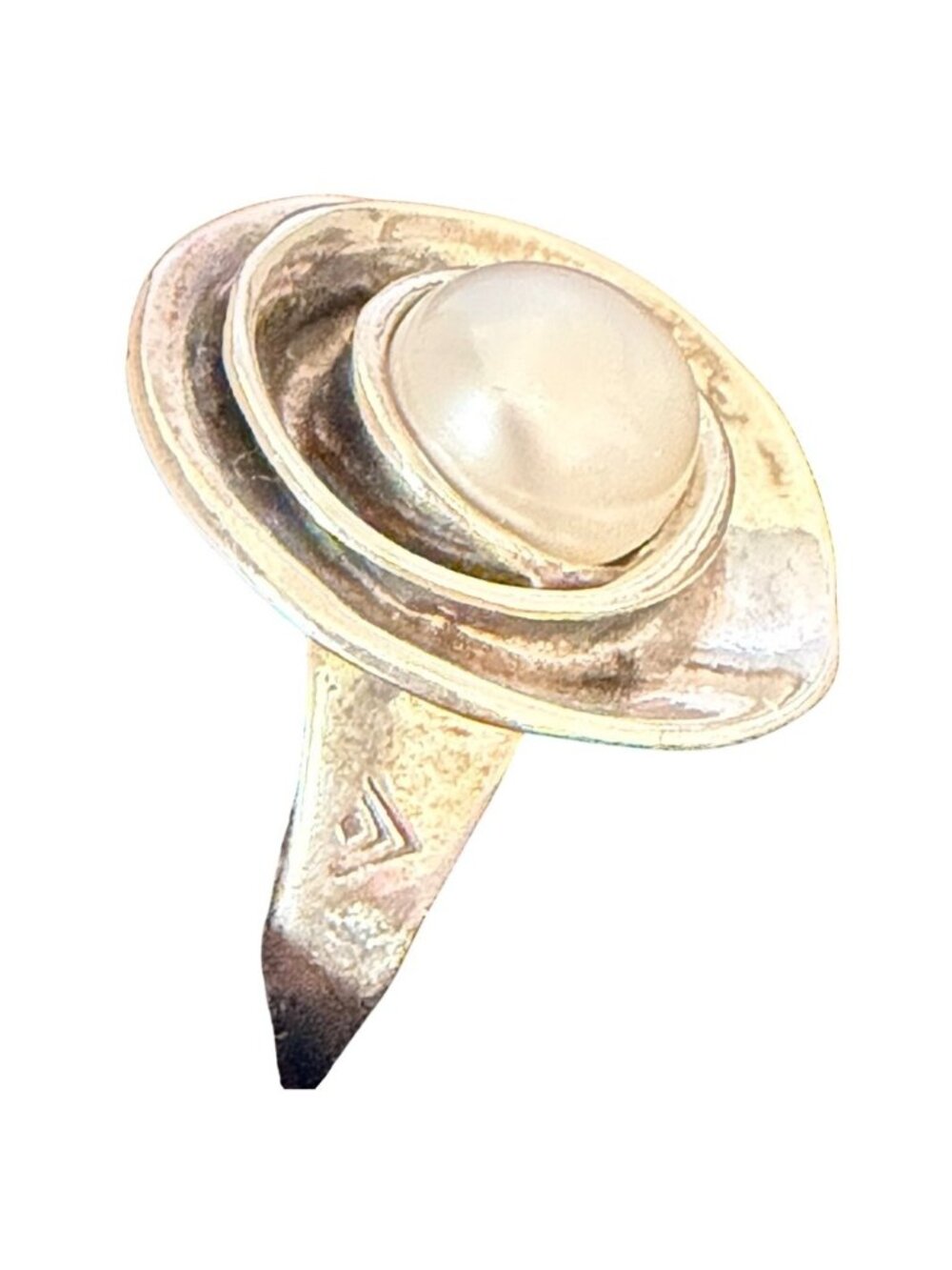 Silpada Sterling Silver Orbital Ring Modernist Concentric Band Design with Pearl